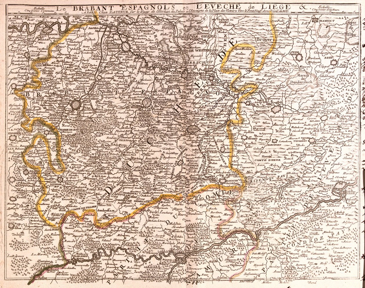 Mappa del Brabante spagnolo (Brabante fiammingo e vallone) e della diocesi di Liegi (Belgio) (Incisione) da Jean Baptiste Nolin