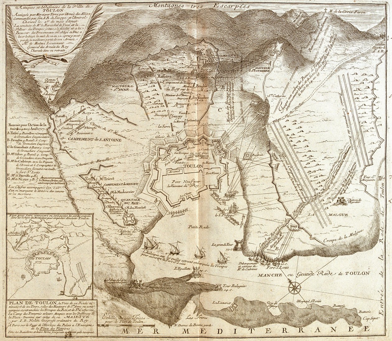 Mappa di Tolone (Francia) da Jean Baptiste Nolin