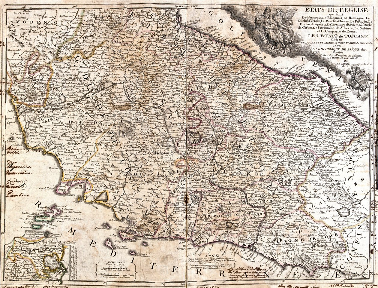 Mappa dei territori della Chiesa in Italia da Jean Baptiste Nolin