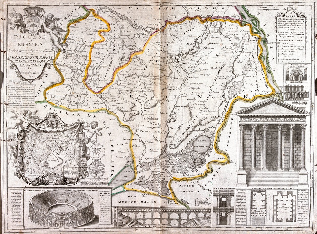 Mappa della Diocesi di Nîmes (Francia) da Jean Baptiste Nolin
