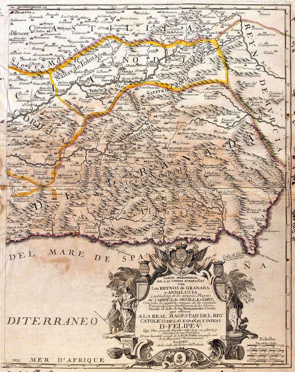 Mappa della provincia di Granada (Spagna) da Jean Baptiste Nolin