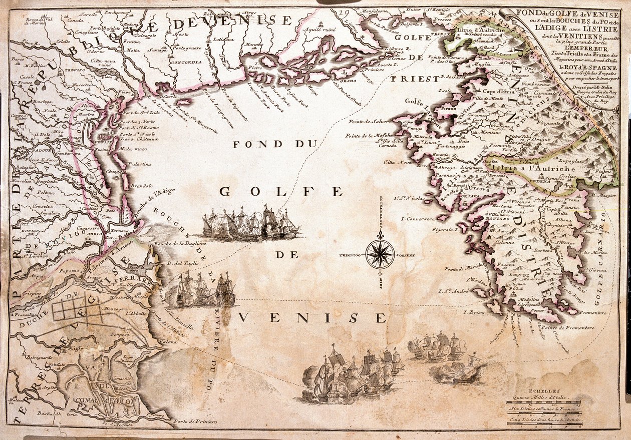 Mappa del Golfo di Venezia, Mare Adriatico (incisione) da Jean Baptiste Nolin