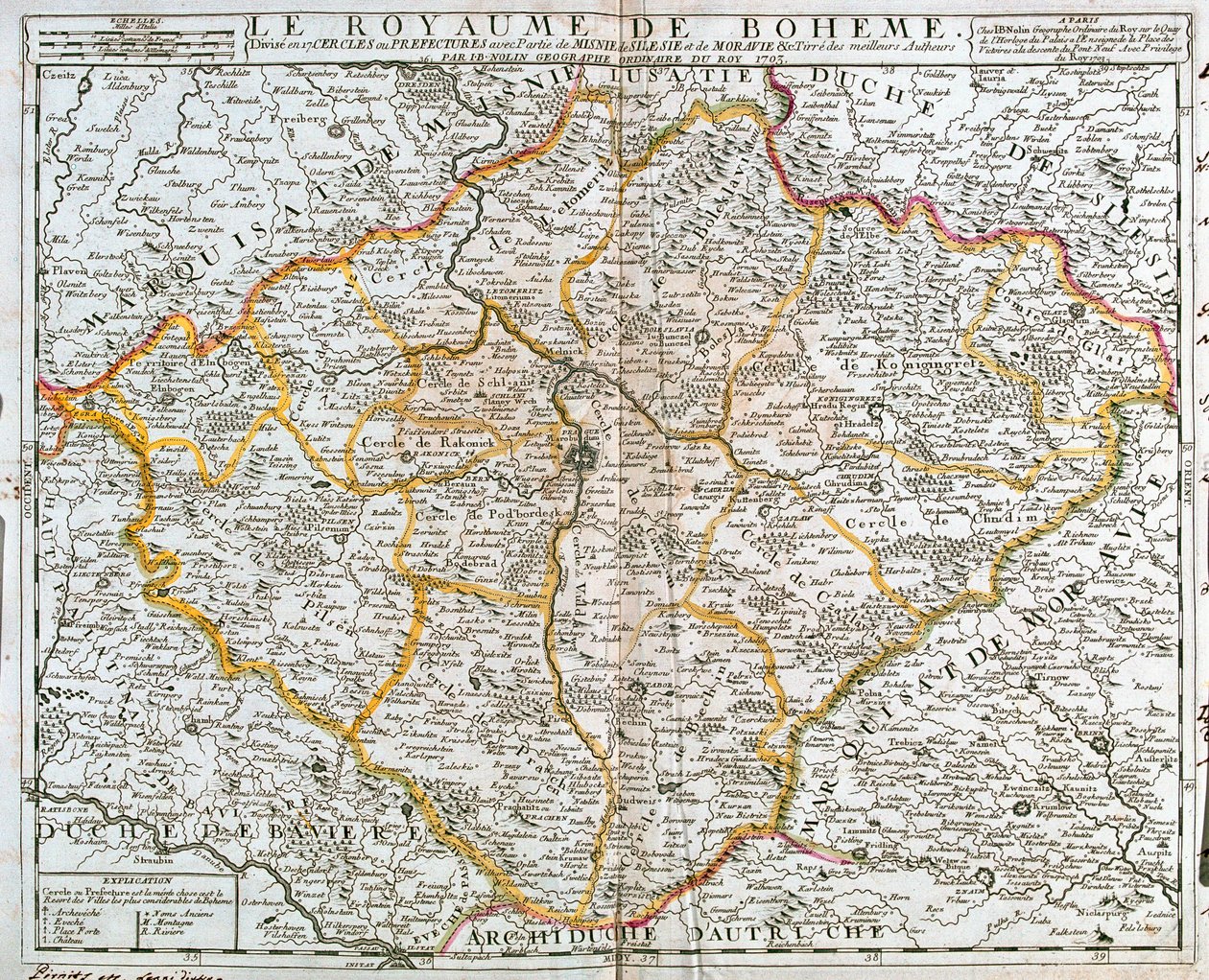Mappa del Regno di Boemia (Repubblica Ceca) (incisione) da Jean Baptiste Nolin