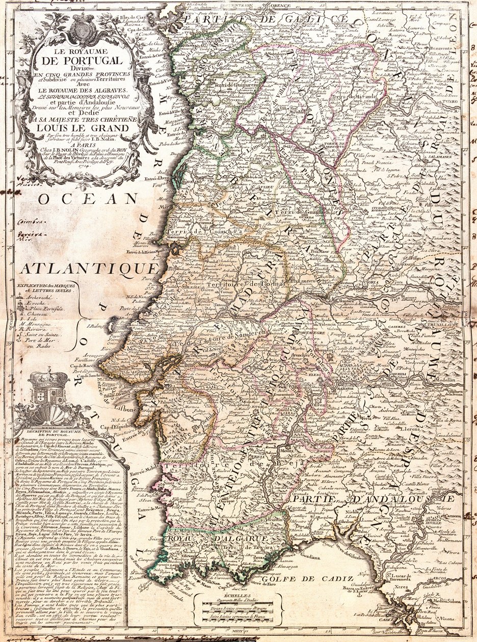 Mappa del Regno del Portogallo (incisione) da Jean Baptiste Nolin