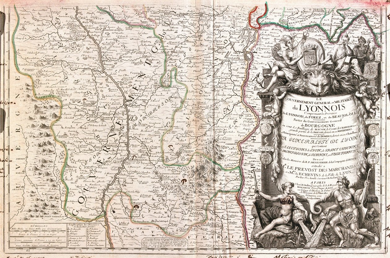 Mappa del Lionese (Francia) da Jean Baptiste Nolin