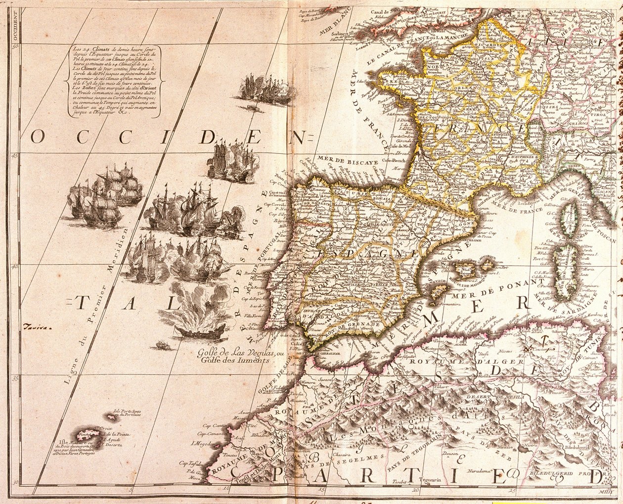 Mappa dei paesi del Mediterraneo occidentale: Francia, Spagna, Portogallo e Nord Africa, con le Baleari, la Corsica e la Sardegna da Jean Baptiste Nolin