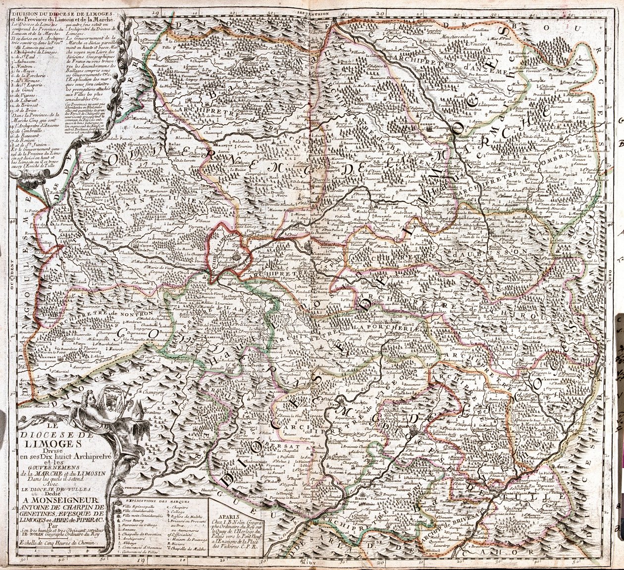 Mappa della diocesi di Limoges (Francia) da Jean Baptiste Nolin