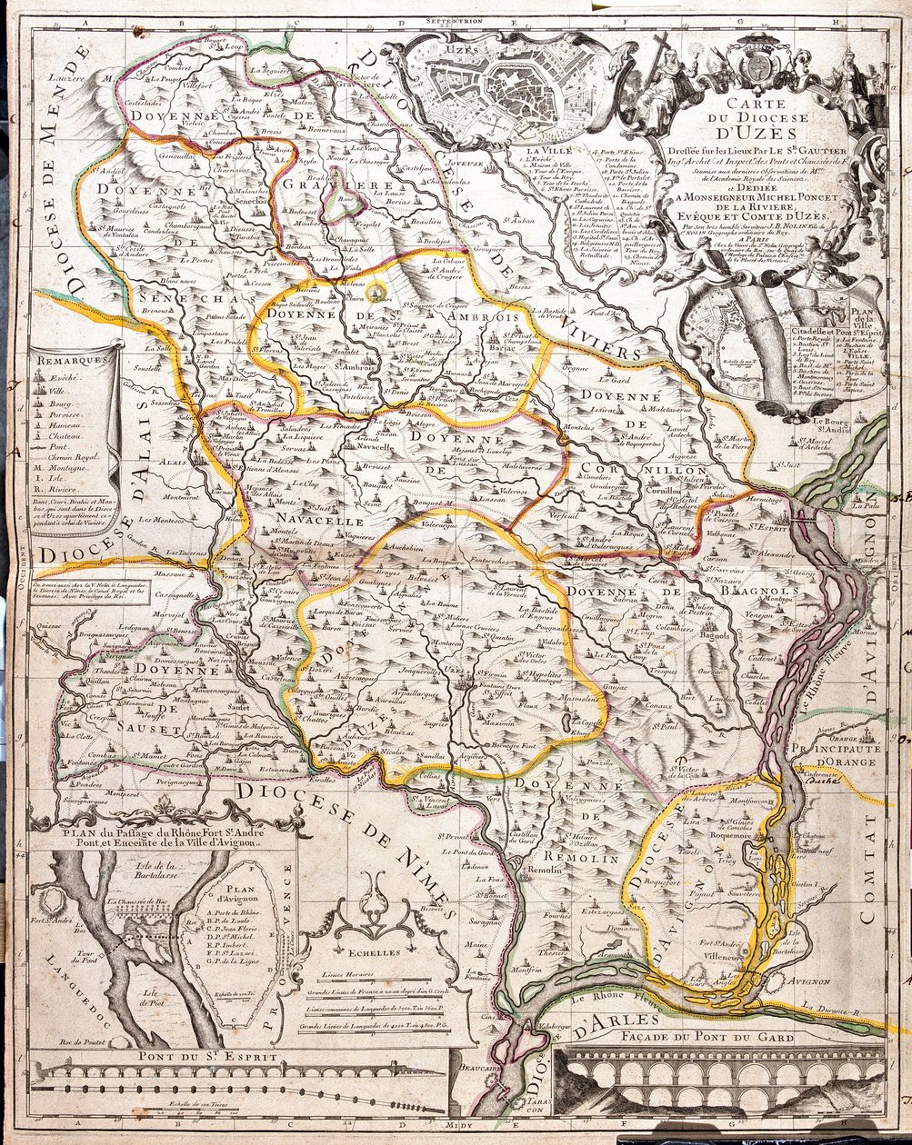 Mappa della diocesi di Uzes (Francia) da Jean Baptiste Nolin
