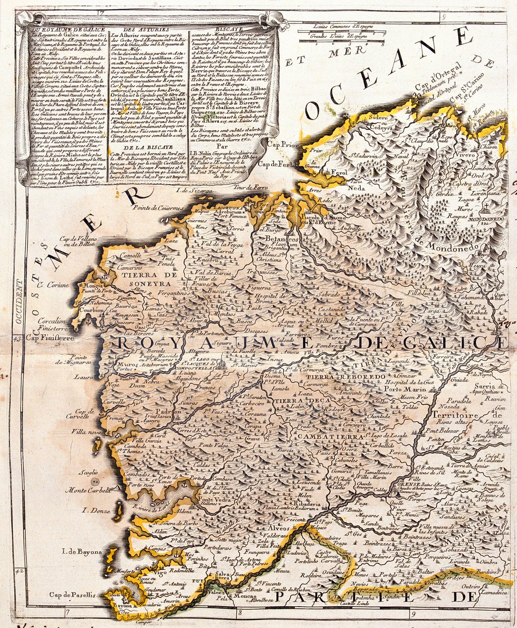 Mappa del Regno di Galizia (Spagna) da Jean Baptiste Nolin