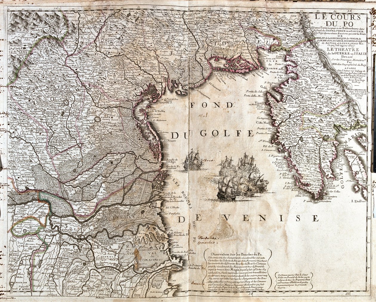 Mappa della foce del Po in Italia (incisione) da Jean-Baptiste Nolin