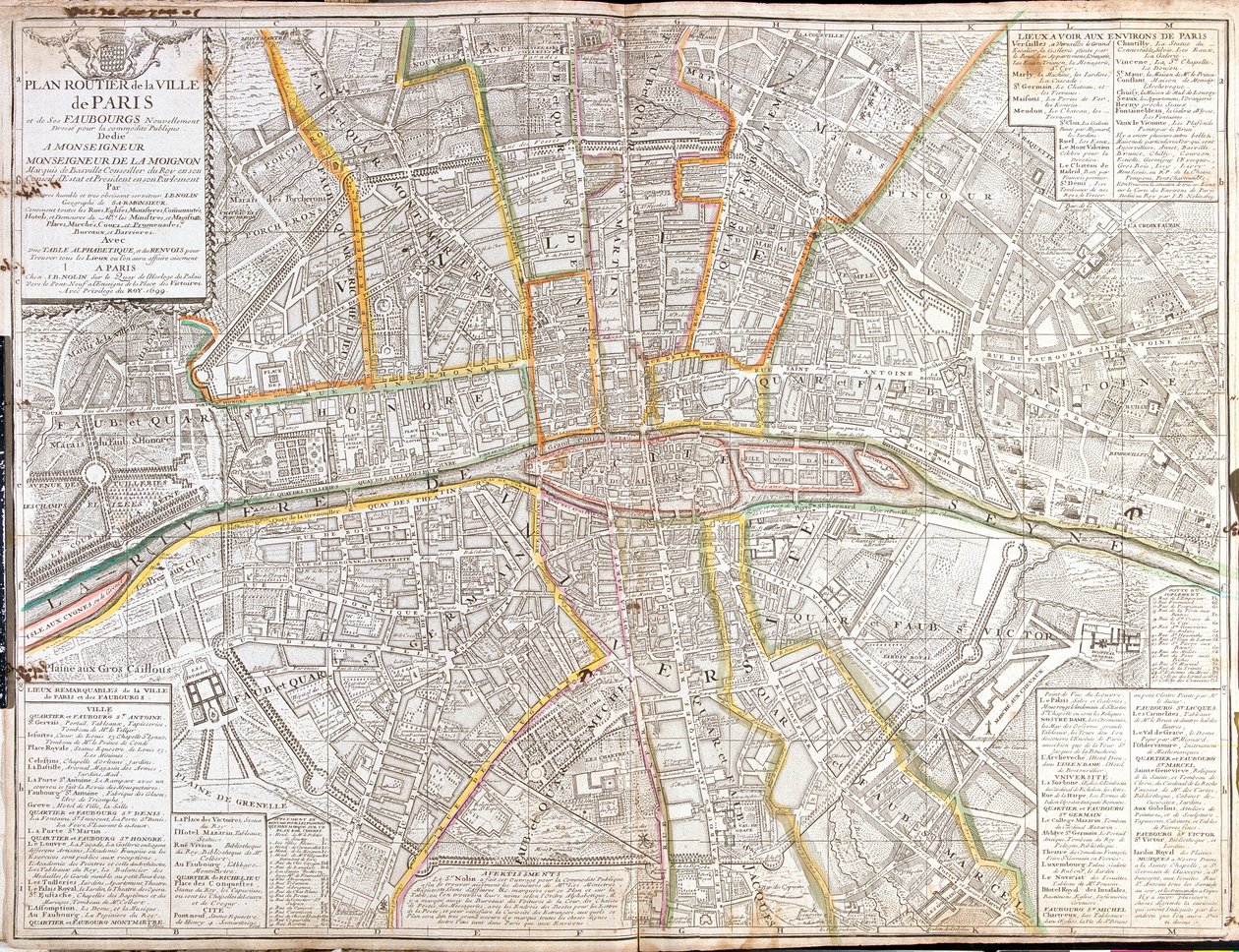 Mappa delle strade di Parigi e dei suoi sobborghi da Jean Baptiste Nolin