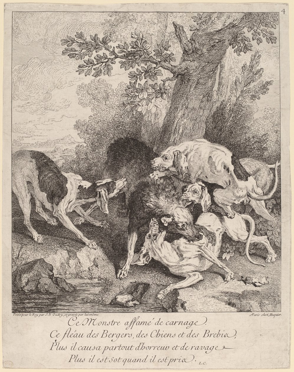 Un lupo attaccato dai cani da Jean Baptiste Oudry