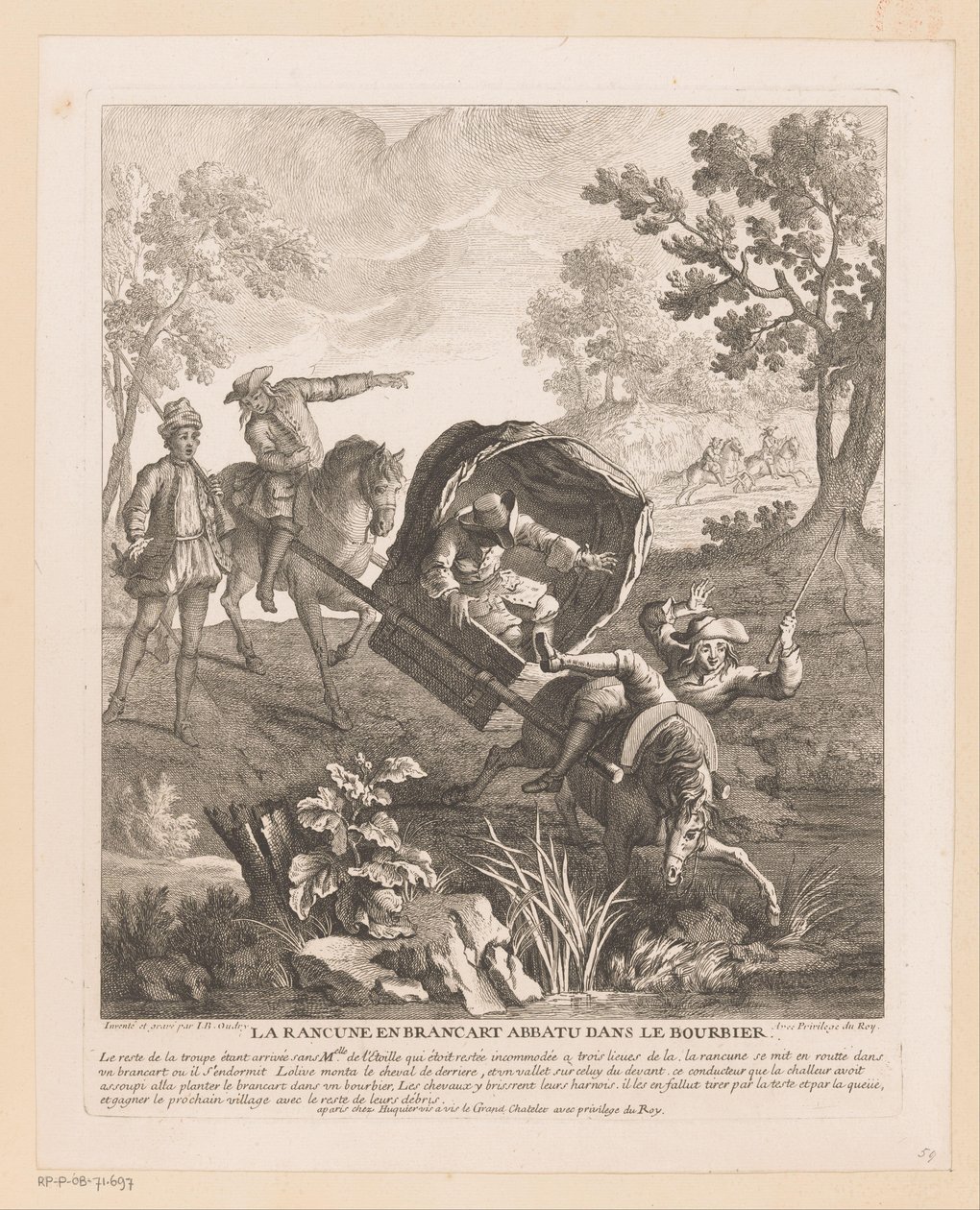 Carrozza con cavalli cade in acqua da Jean Baptiste Oudry