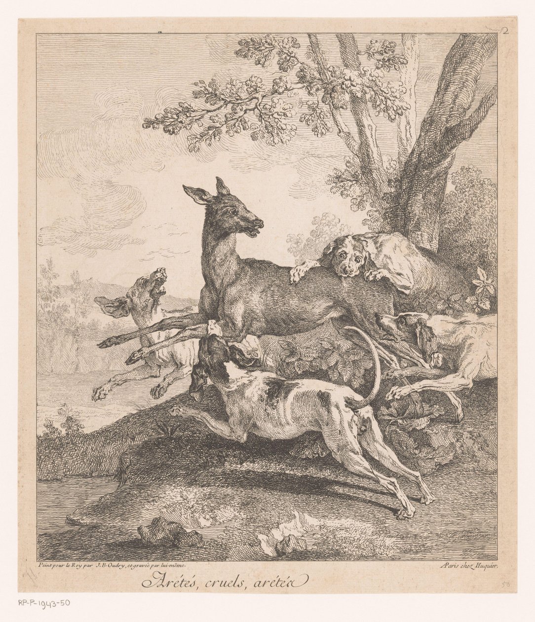 Cervo attaccato da cani da caccia da Jean Baptiste Oudry