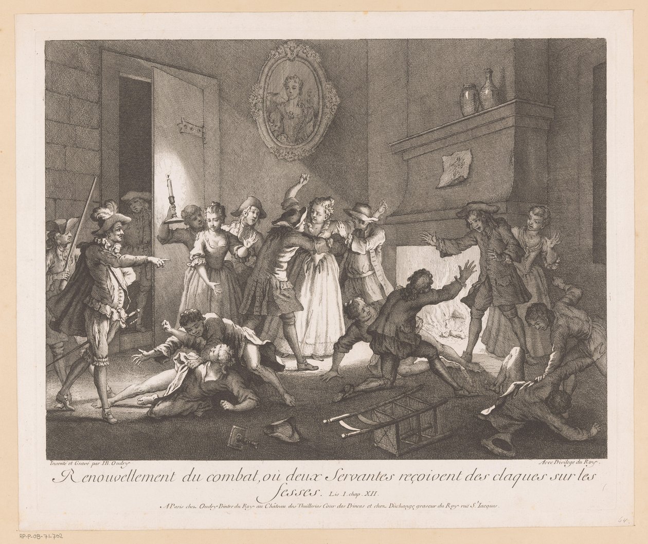 Interno con gruppo di persone che combattono da Jean Baptiste Oudry