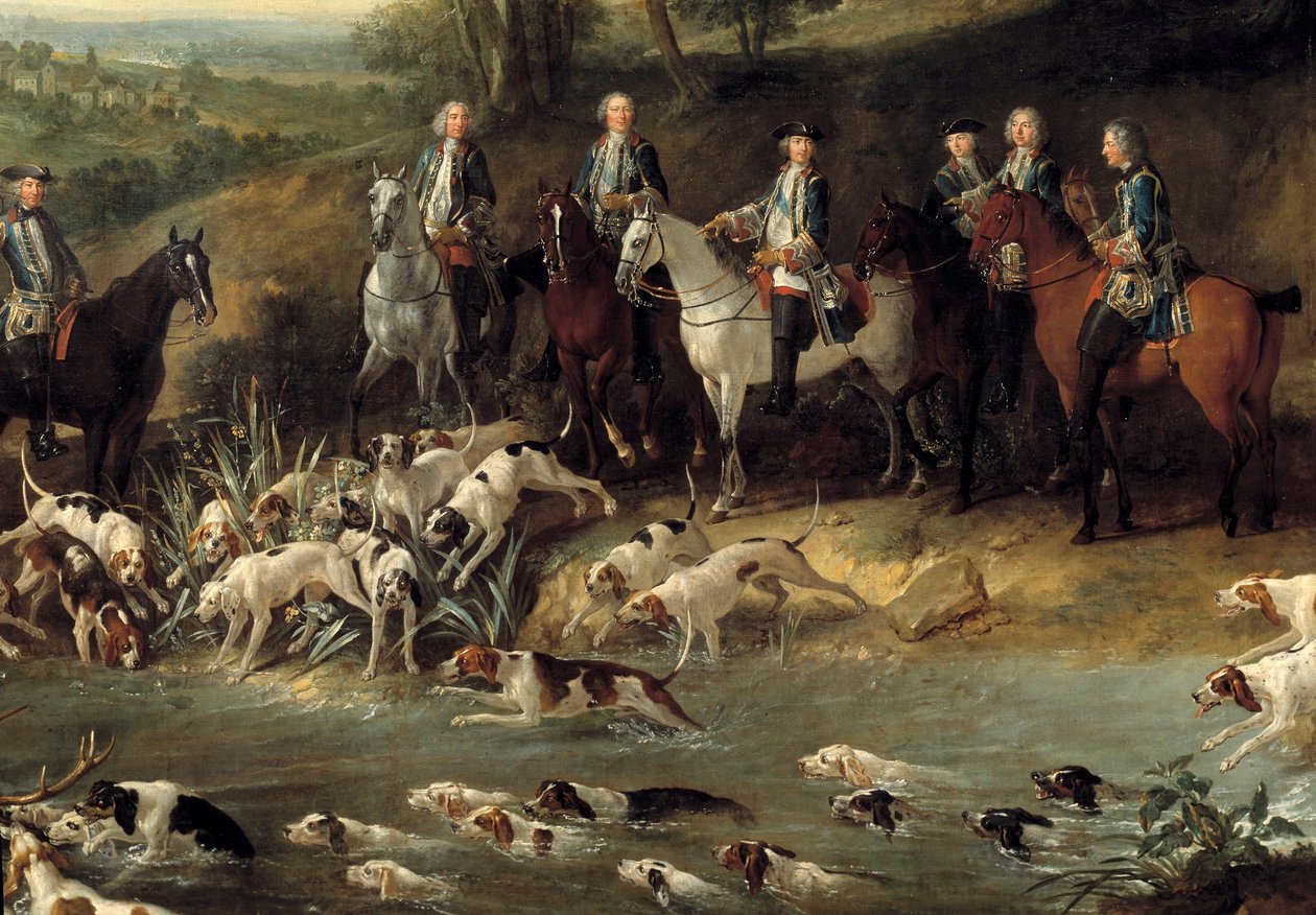 Re Luigi XV caccia cervi nella foresta di Saint Germain nel 1730 (dettaglio) da Jean Baptiste Oudry