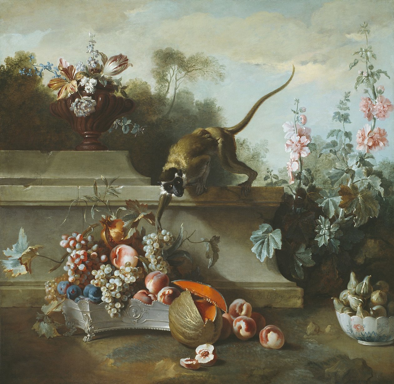 Natura morta con scimmia, frutti e fiori, 1724 da Jean Baptiste Oudry