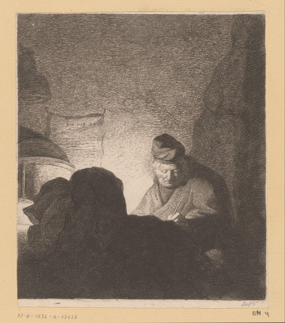 Uomo che scrive alla luce di una lampada da Jean Baptiste Pierre Lebrun (attributed to)