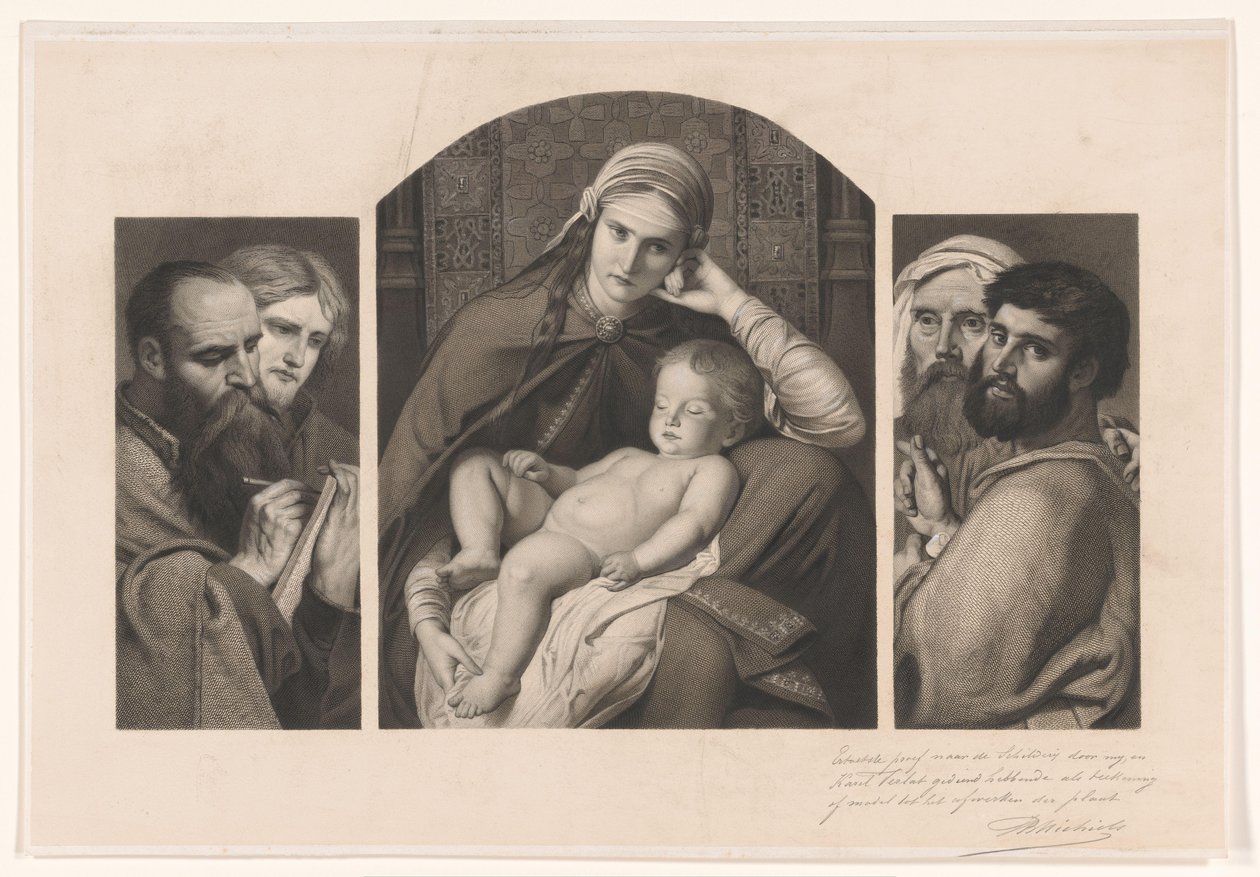 Trittico: Maria con Cristo in grembo e due gruppi di due apostoli da Jean Baptiste Pierre Michiels (signed by artist)