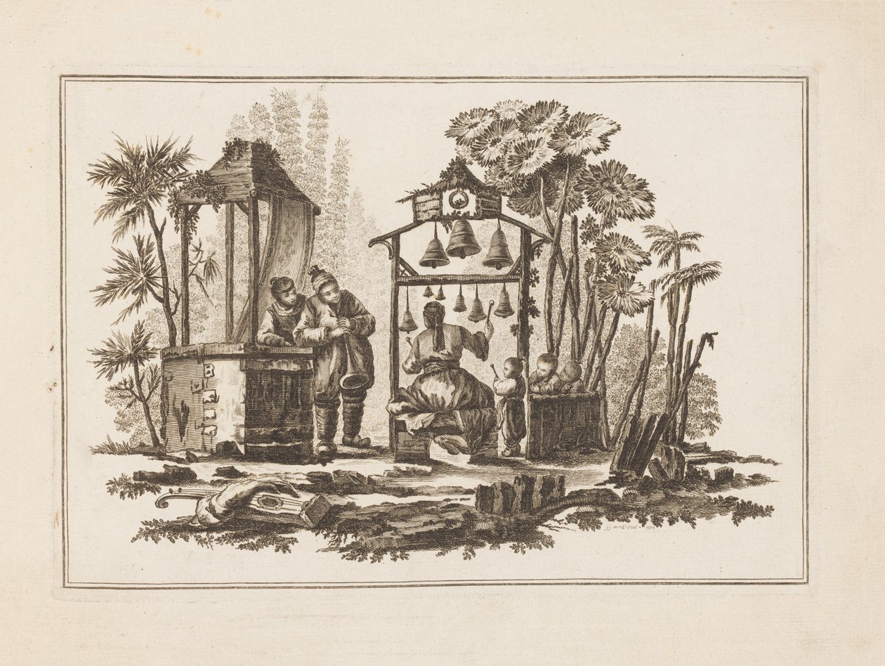 Figura che suona le campane, da "Nouveau Cahier de Six Feuilles De Différents Sujets Chinois Historiés" da Jean Baptiste Pillement