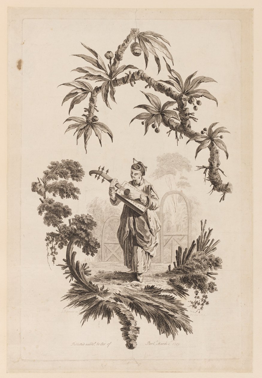 Figura che suona uno strumento musicale sotto un ramo da Jean Baptiste Pillement