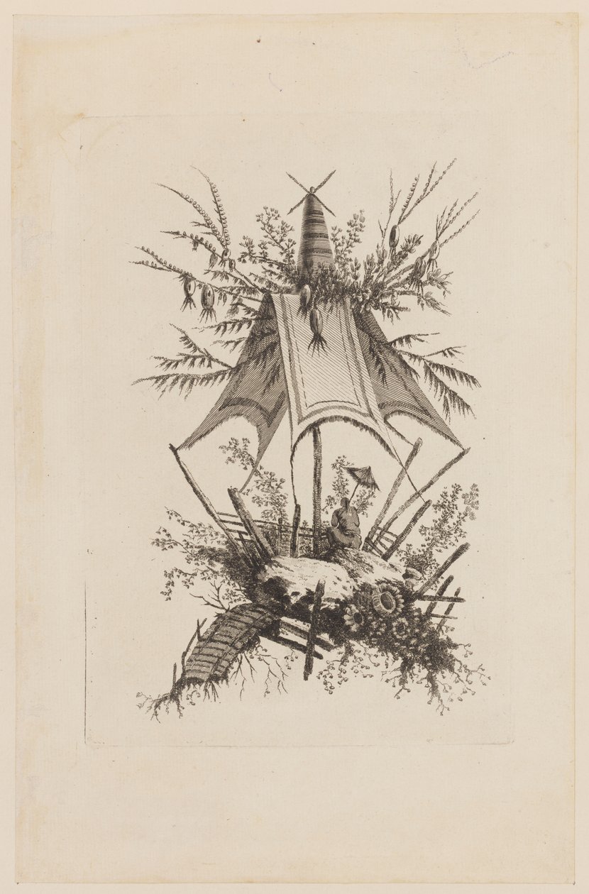 Figura sotto tenda, da "Recueil des Tentes Chinoises" da Jean Baptiste Pillement