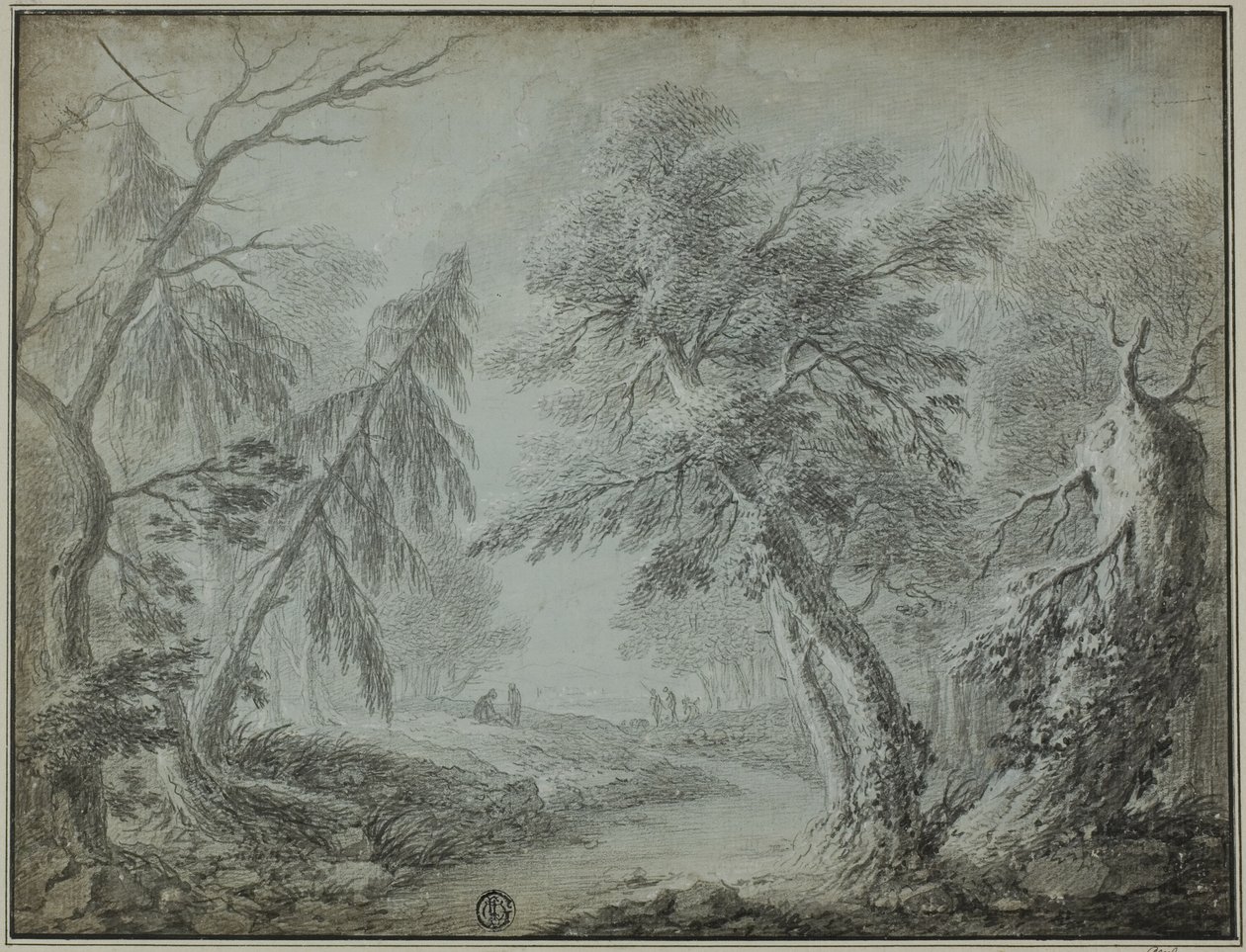 Foresta con ruscello e figure da Jean Baptiste Pillement