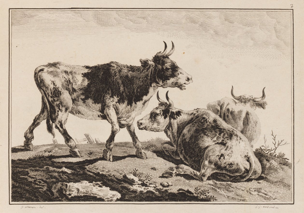 Tavola 2, da "Cahier de Six Feuilles de Boeufs et Vaches" da Jean Baptiste Pillement