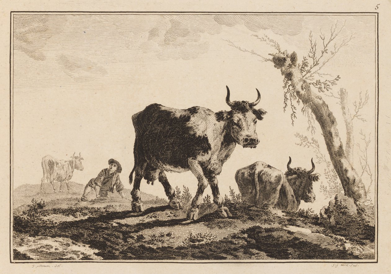 Tavola 5, "Cahier de Six Feuilles de Boeufs et Vaches" da Jean Baptiste Pillement