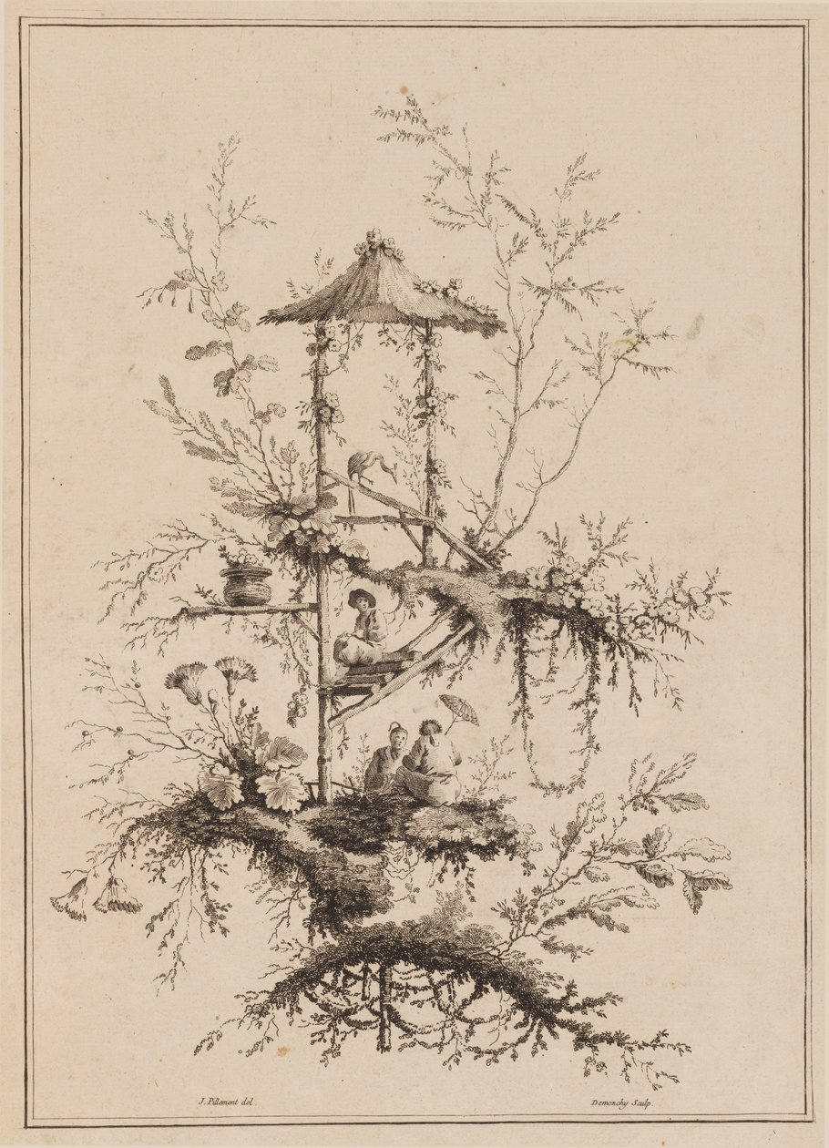 Piatto da un set di rappresentazioni di chinoiserie da Jean Baptiste Pillement