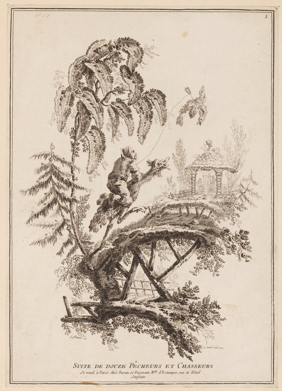 Pagina del titolo, "Suite di dodici pescatori e cacciatori" da Jean Baptiste Pillement