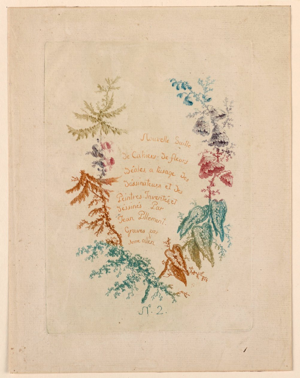 Pagina del titolo per "Nouvelle Suitte de Cahiers de fleurs idéales" No. 2 da Jean Baptiste Pillement