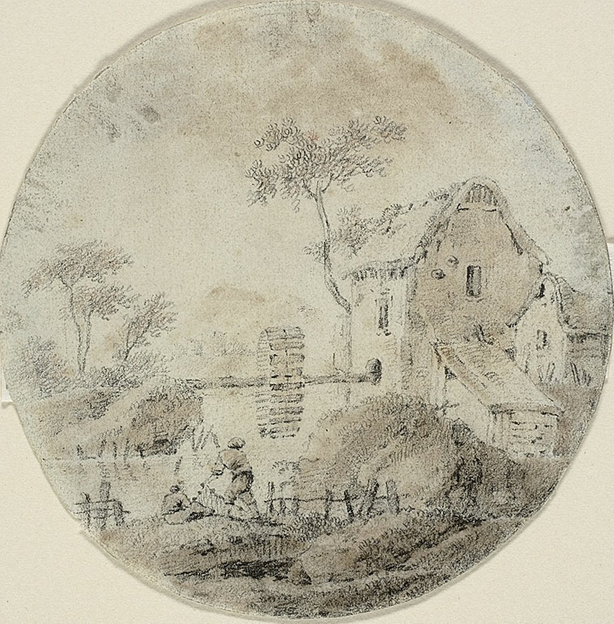 Mulino ad Acqua con Figure vicino al Fiume da Jean Baptiste Pillement