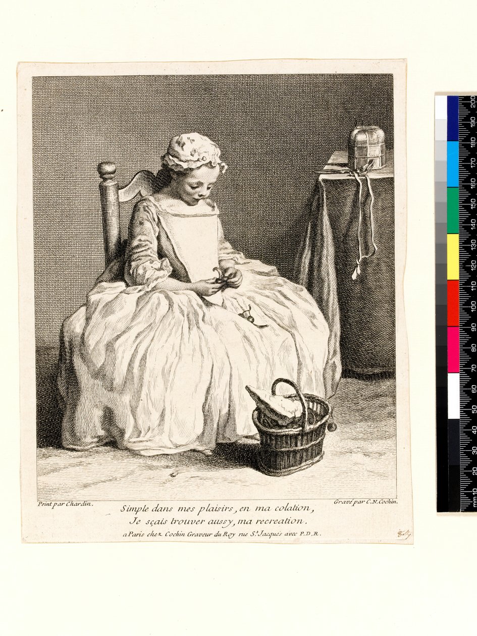 Bambina con il suo pranzo (La Petite Fille aux Cerises) da Jean Baptiste Simeon (after) Chardin