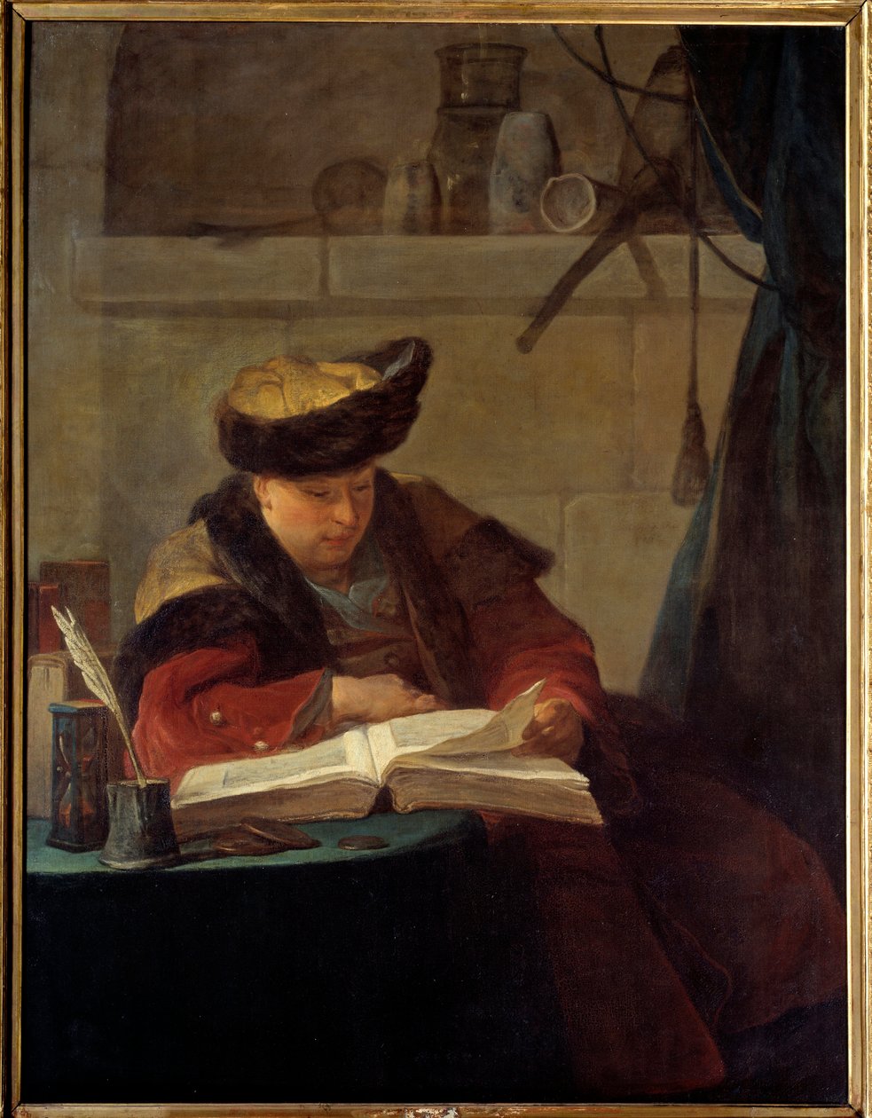 Un chimico nel suo laboratorio o un filosofo occupato nella lettura da Jean Baptiste Simeon Chardin