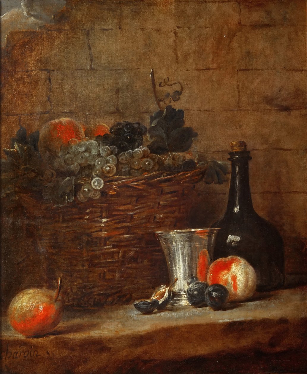 Cesto di Frutta con Uva, un Calice d