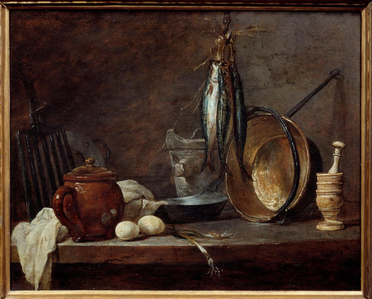Menu di magro e utensili da cucina. Natura morta da Jean Baptiste Simeon Chardin