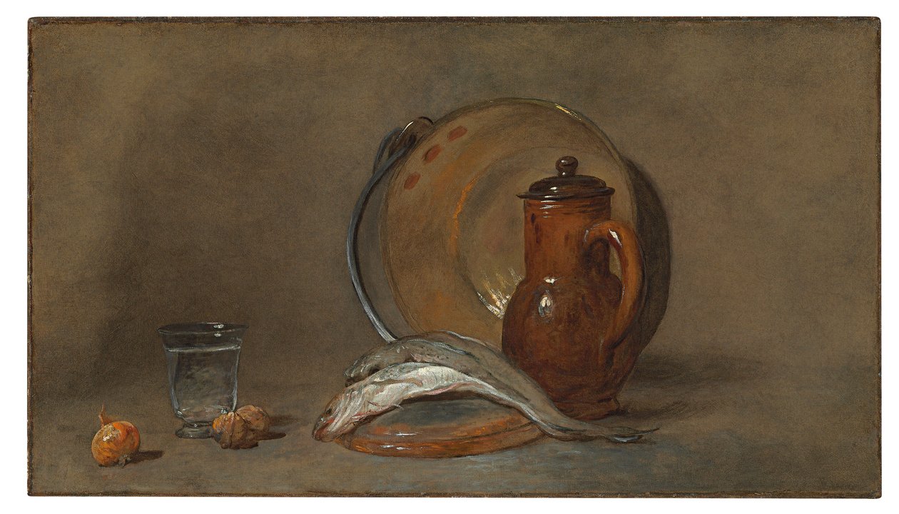 Natura morta con pesce e pentola di rame da Jean Baptiste Simeon Chardin