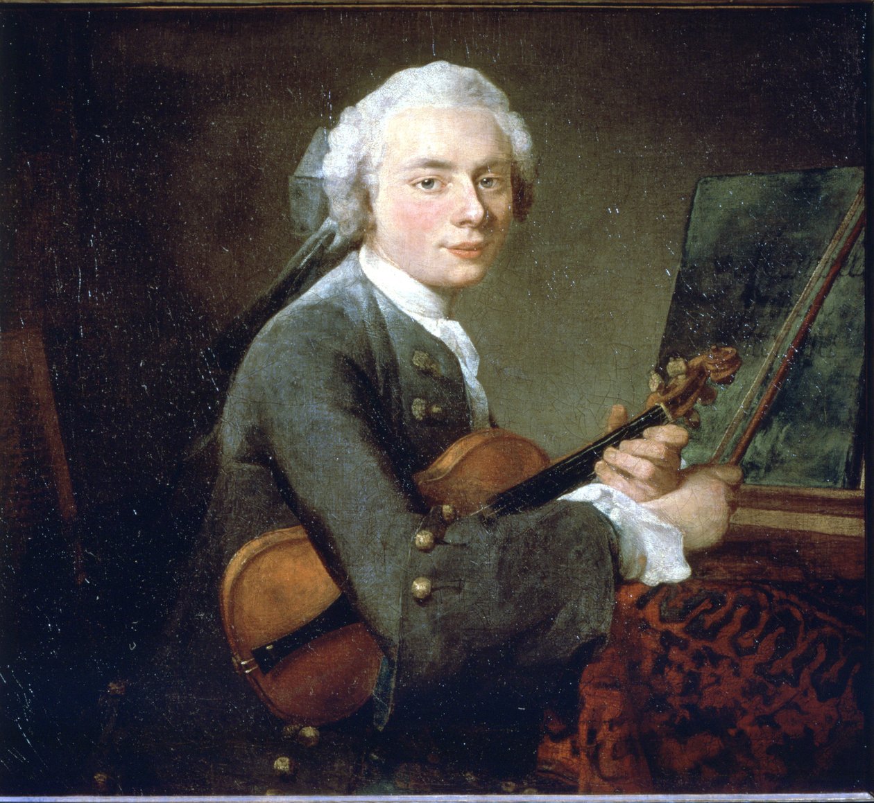 Il giovane uomo con il violino, circa 1738. Ritratto di Charles Theodose Godefroy. Olio su tela di Jean Baptiste Simeon Chardin (1699 - 1789). Parigi, Museo del Louvre da Jean Baptiste Simeon Chardin