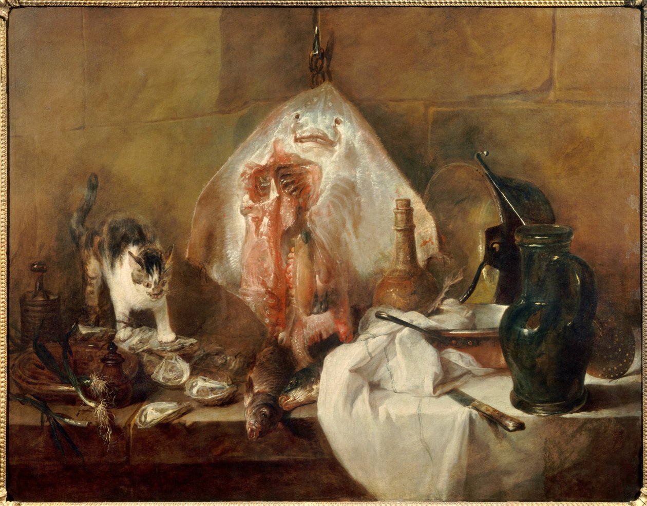 Natura morta con pesce, ostriche, brocca da Jean Baptiste Simeon Chardin