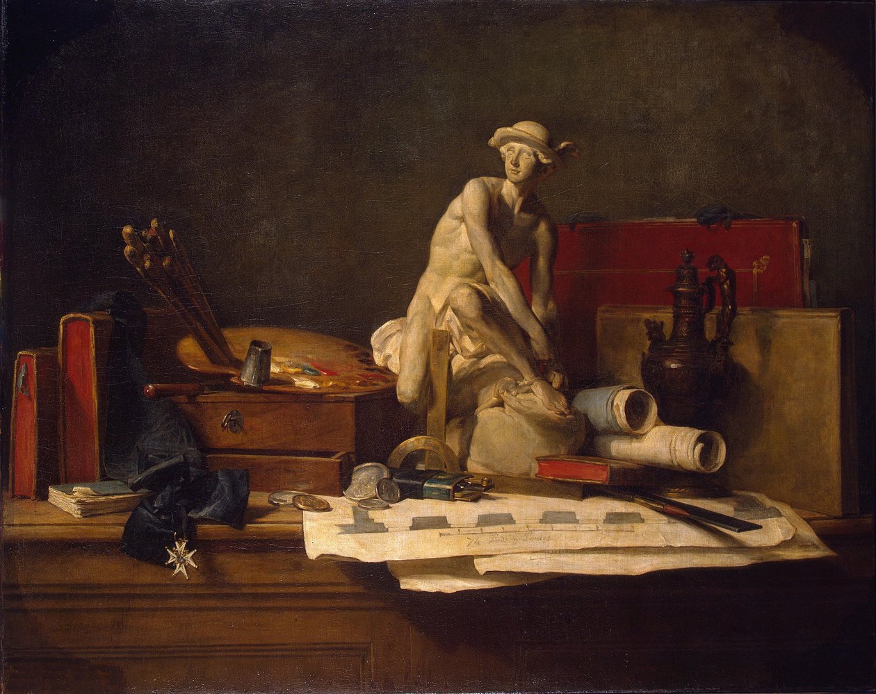 Francese:  Natura morta con attributi delle arti Natura morta con attributi delle arti da Jean Baptiste Simeon Chardin