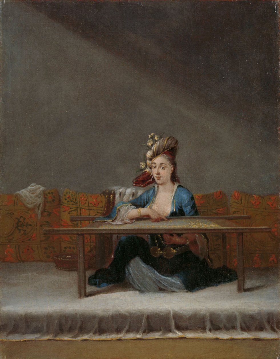 Donna turca al suo telaio da ricamo da Jean Baptiste Vanmour
