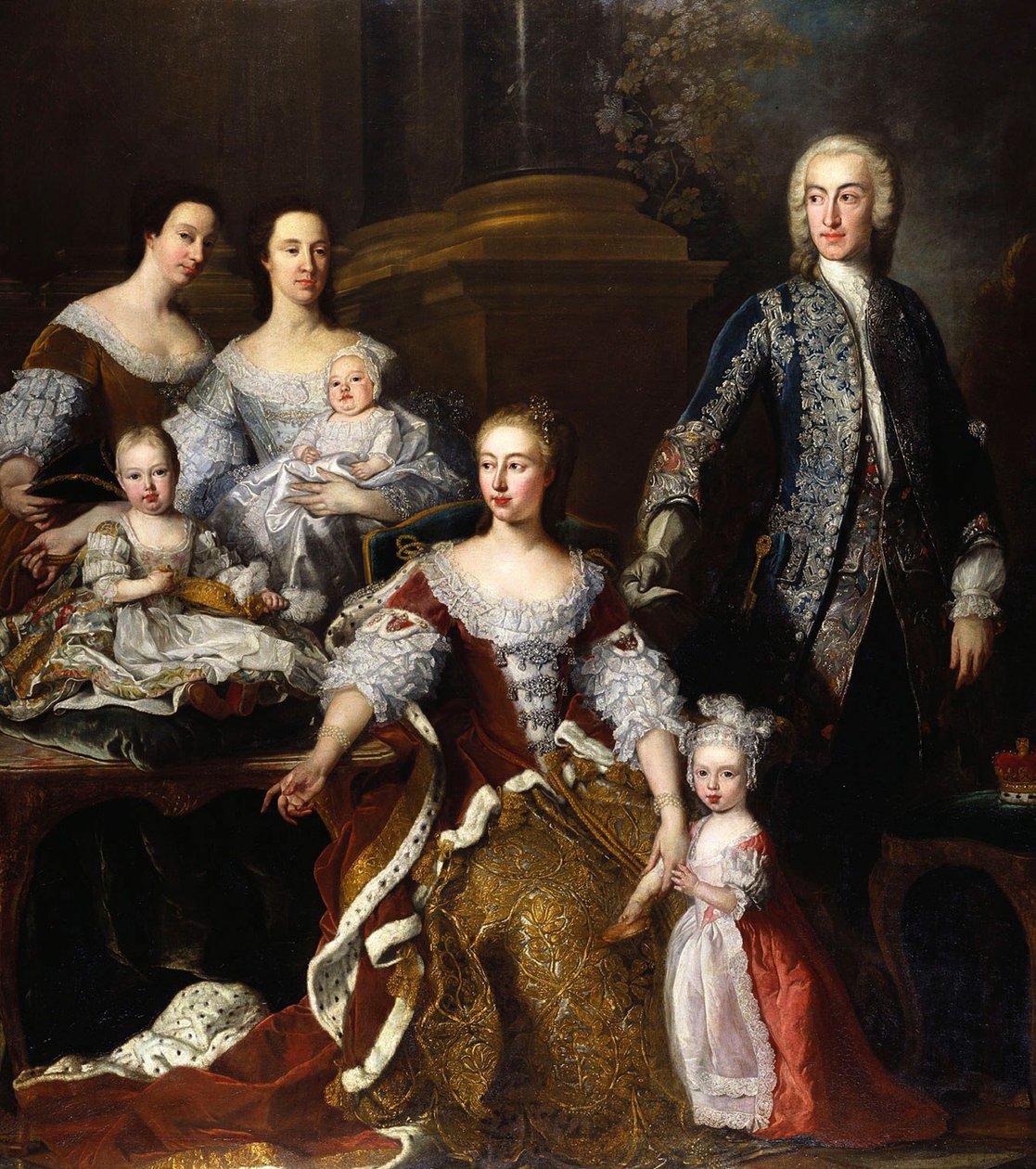 Augusta di Sassonia-Gotha, Principessa del Galles, con membri della sua famiglia e della sua casa, 1739 da Jean Baptiste van Loo