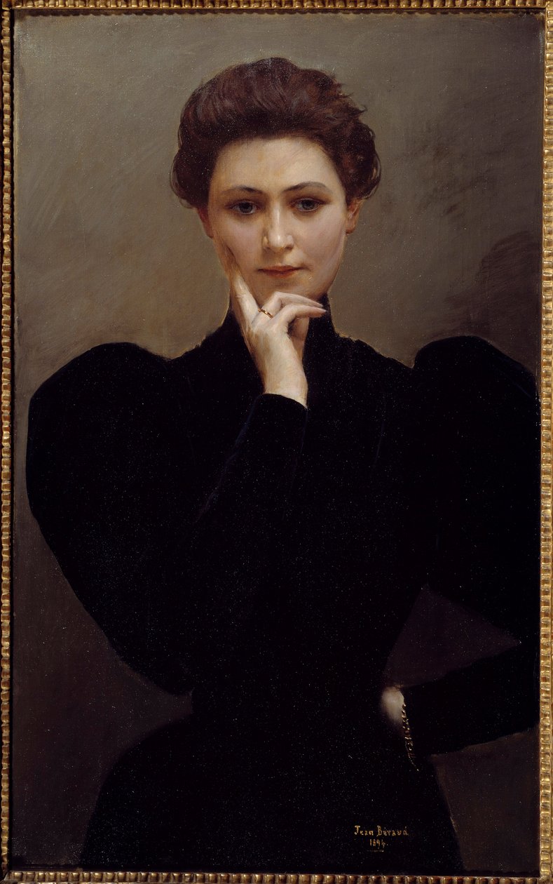 Meditazione Una giovane donna pensierosa vestita alla moda Belle Epoque da Jean Beraud