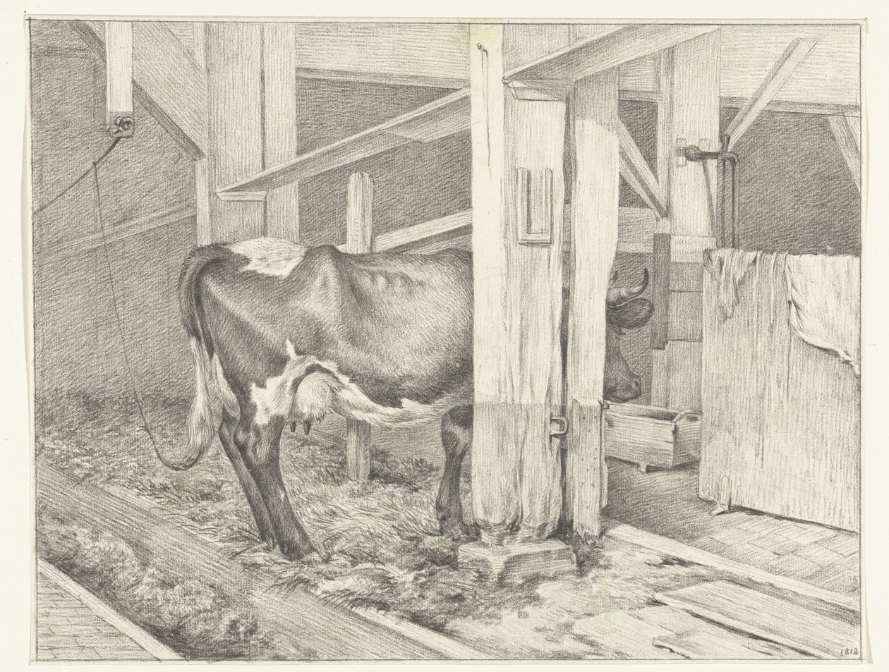 Mucca in piedi in una stalla, verso destra da Jean Bernard