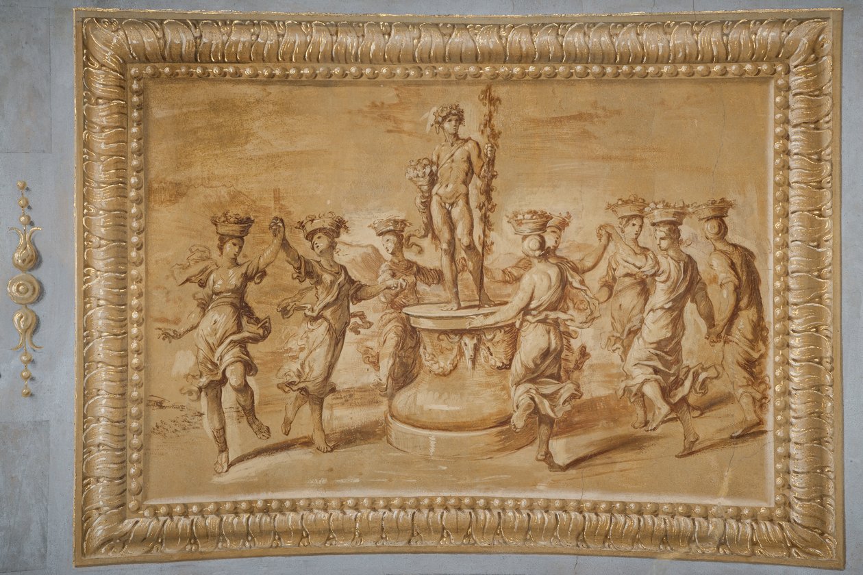 Finto rilievo dorato, con Bacco posto su un piedistallo circolare decorato con festoni e bucrani, e circondato da canefore danzanti da Jean Boulanger