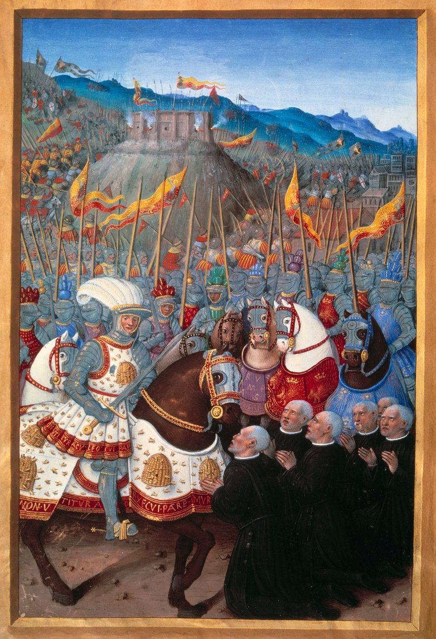 Luigi XII riceve sei borghesi di Genova in ginocchio (25 aprile 1507) (miniatura di Jean Bourdichon in 