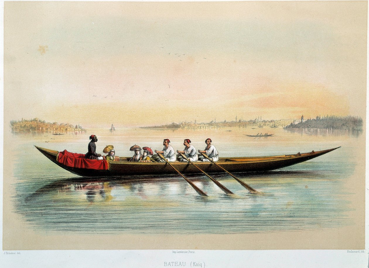 Impero ottomano: una barca a Costantinopoli. Acquerello di Jean Brindesi (1826-1888) da Jean Brindesi