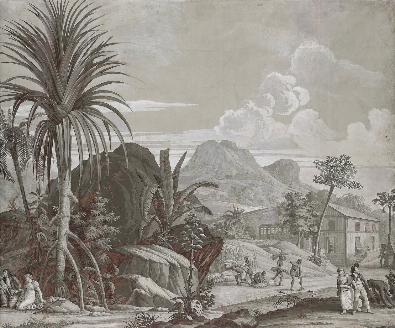 Partenza per una passeggiata, pannello di carta da parati dalla serie "Paul et Virginie", di Dufour & Cie, circa 1823 da Jean Broc