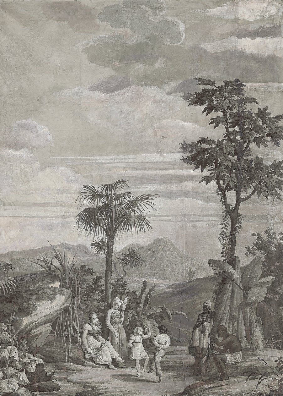 I bambini danzano, pannello di carta da parati dalla serie "Paul et Virginie", di Dufour & Cie, c.1823 da Jean Broc